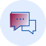 Icon of two overlapping chat bubbles, representing how Genetix CARES supports you in long-term follow-up