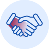 Icon of two shaking hands, representing how Genetix CARES supports you in getting started